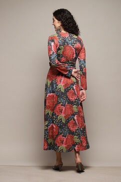 Black Cotton Blend A-Line Printed Dress image number 3