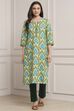 Cream-Colored Cotton Printed Straight Kurta image number 0