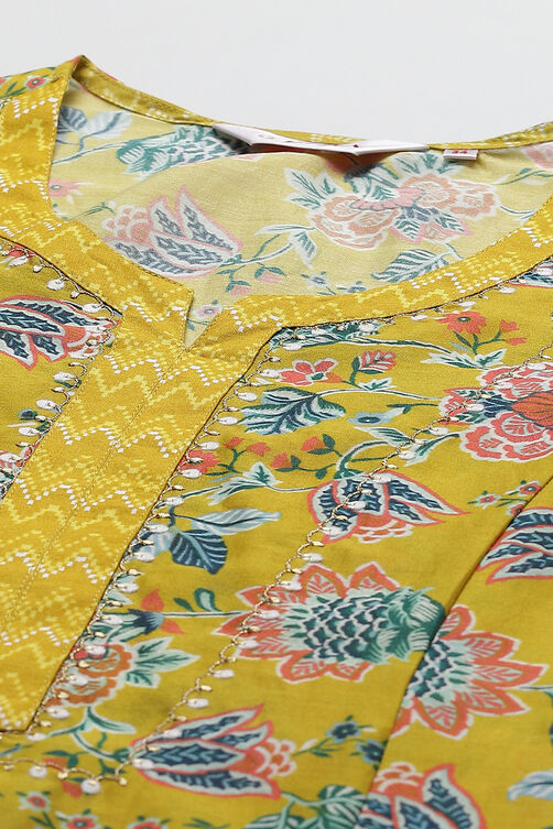 Yellow Cotton Silk Double Layered Kurta Flared Palazzo Suit Set image number 1