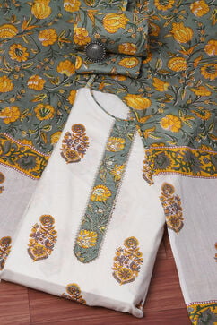 White Cotton Unstitched Suit set image number 0