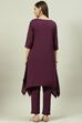 Purple Cotton Blend Asymmetric Kurta Pant 2 Piece Set image number 4