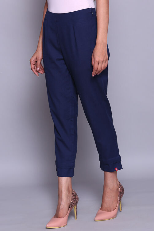 Navy Blue Cotton Flax Pants image number 3