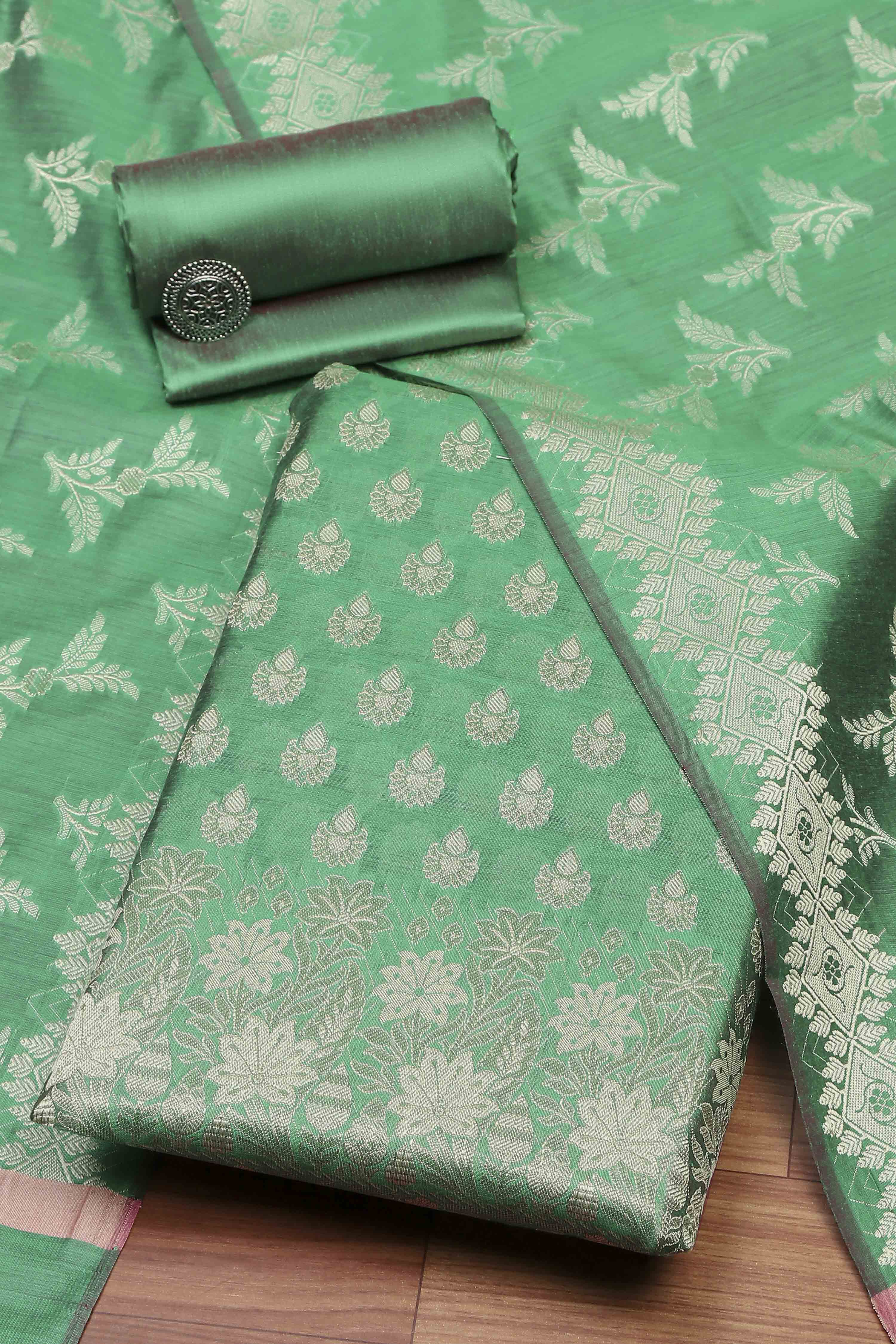 Blue Cotton Printed Embroidered Unstitched Suit Set image number 0