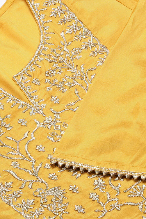 Mustard Viscose Kalidar Kurta Pant Suit Set image number 1
