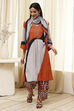 Orange and Beige Printed Straight Suit Set image number 0