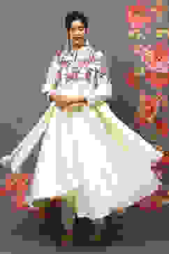 Rohit Bal Off White Cotton Blend Anarkali Kurta Suit Set image number 7