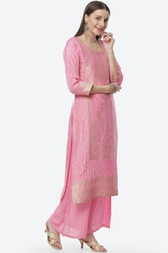 Pink Silk Woven Unstitched Suit Set image number 6