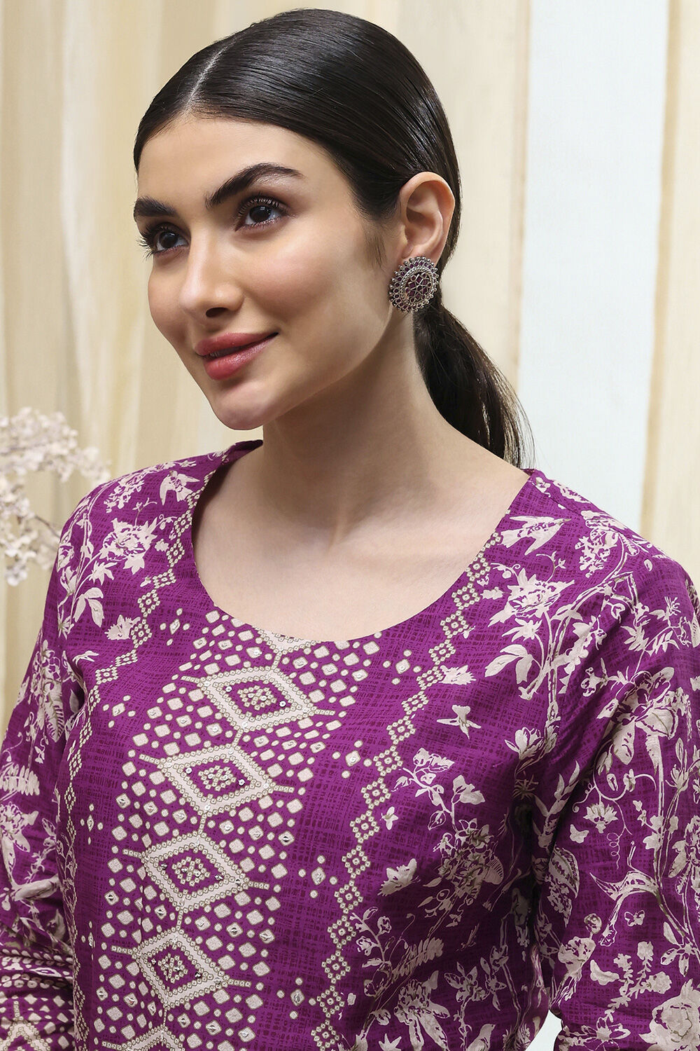 Pink Oxidised Stone-Studded Studs image number 3