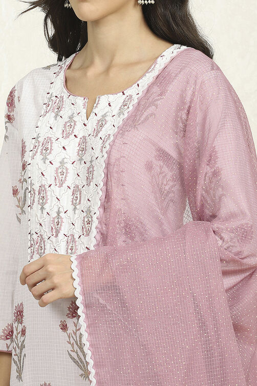 Blue and White Printed Cotton Unstitched Suit Set image number 2