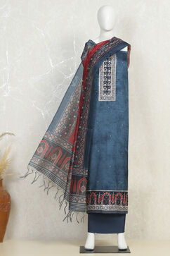 Blue Chanderi Printed Unstitched Suit Set image number 4