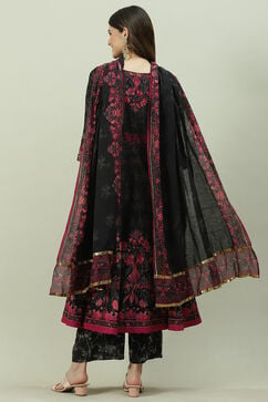 Black Cotton Silk Anarkali Kurta Palazzo Suit Set image number 4