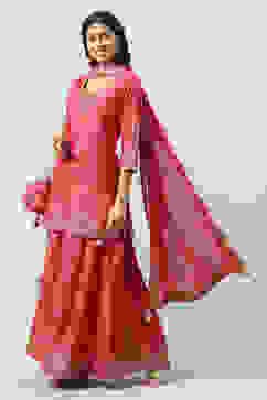 Fuchsia Cotton Sharara Set Kurta Sharara Suit Set image number 0