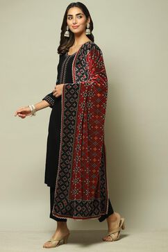 Black Cotton Straight Kurta Pant Suit Set image number 5
