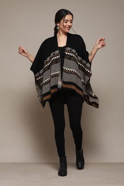 Black Cotton Jacquard Straight Yarndyed Sweater image number 1