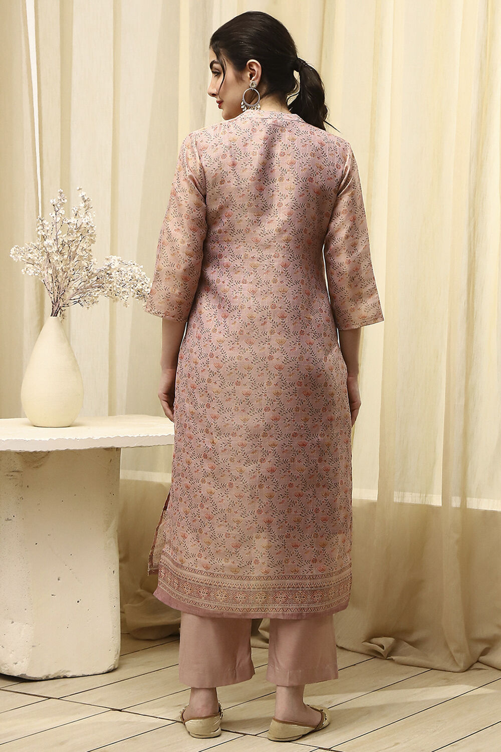 Lavender Chanderi Printed Unstitched Suit Set image number 5