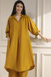 Ochre Yellow Polyester A-Line Dyed Kurta Pants Set image number 7