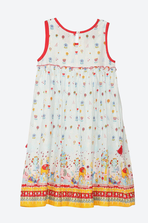 White Cotton A-Line Printed Dress image number 2