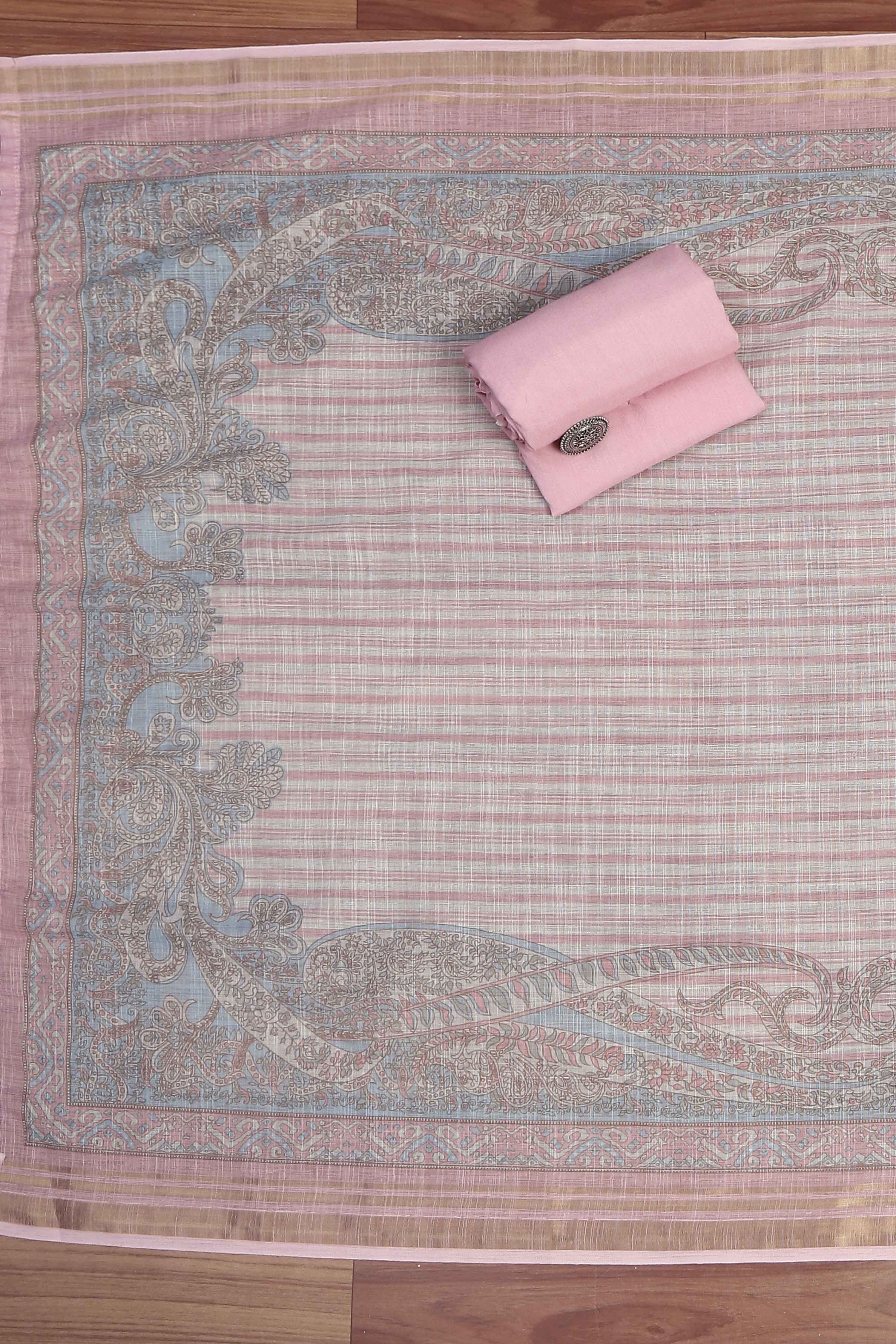 Sky Blue Linen Unstitched Suit Set image number 3