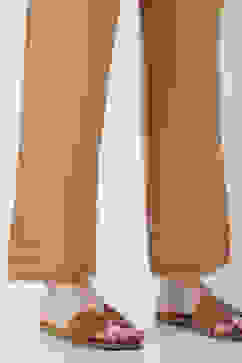 Beige Cotton Relaxed Dyed Pants image number 6