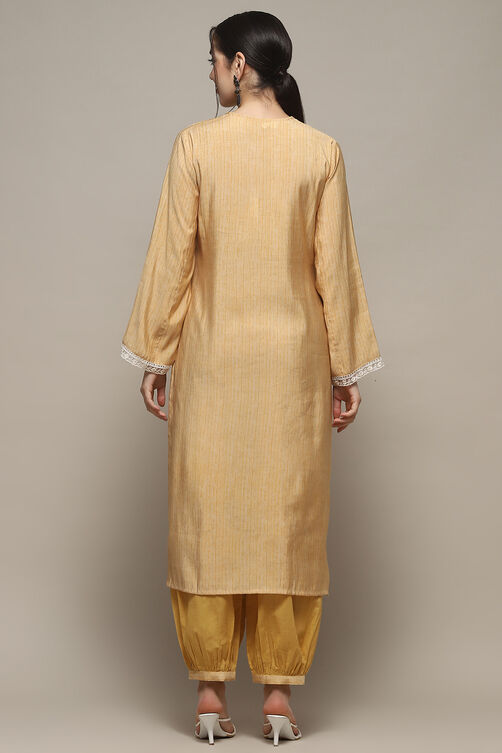 Beige Muslin Unstitched Suit set image number 6