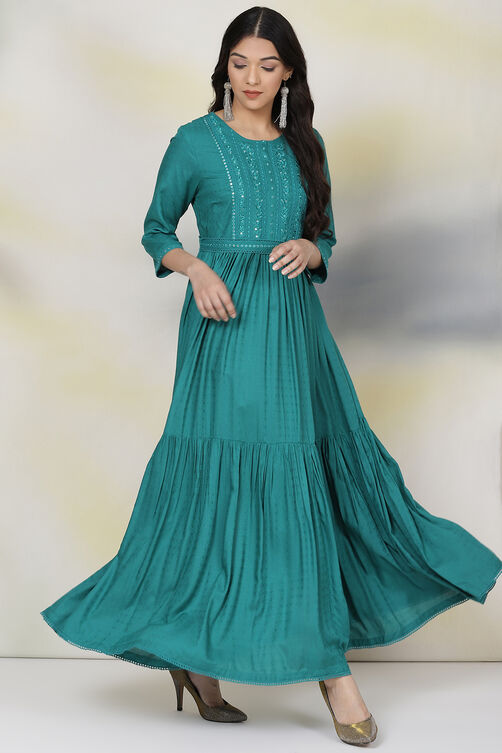 Cherry Red Rayon Fusion Dress image number 3