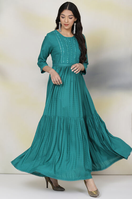 Emerald Green Rayon Fusion Dress image number 3