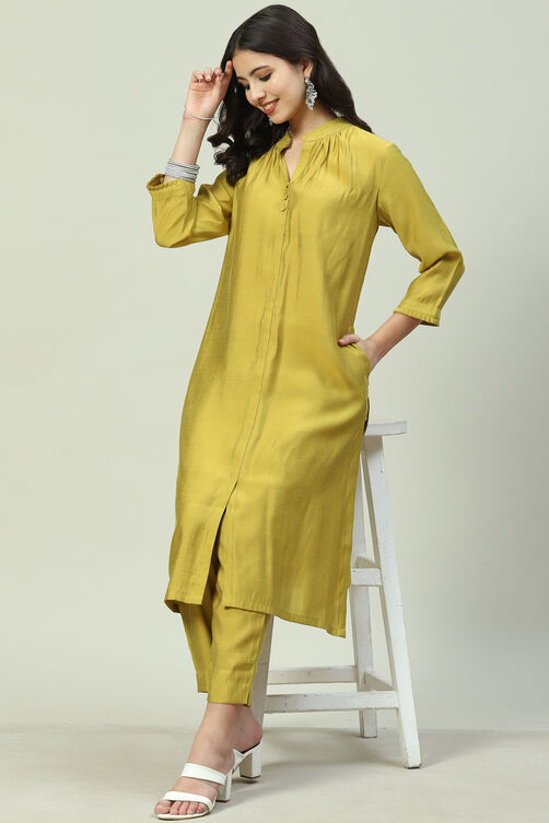 Mustard Poly Viscose Straight 2 Piece Set image number 5