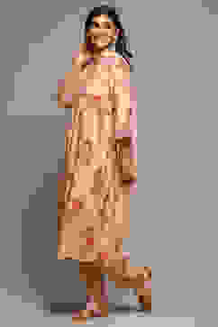 Beige Rayon Straight Kurta Pants Suit Set image number 5