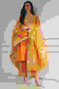 Orange Solid Straight Suit Set image number 0