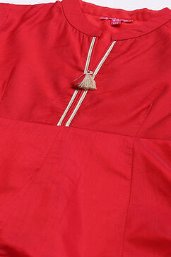 Red Art Silk Kalidar Printed Kurta Set image number 1