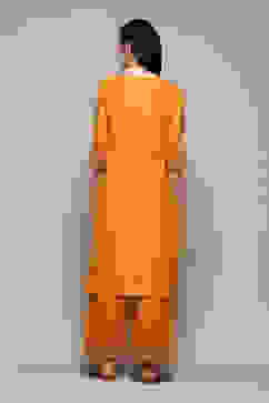 Mustard Cotton Blend Straight Yarndyed Kurta Palazzo Suit Set image number 4