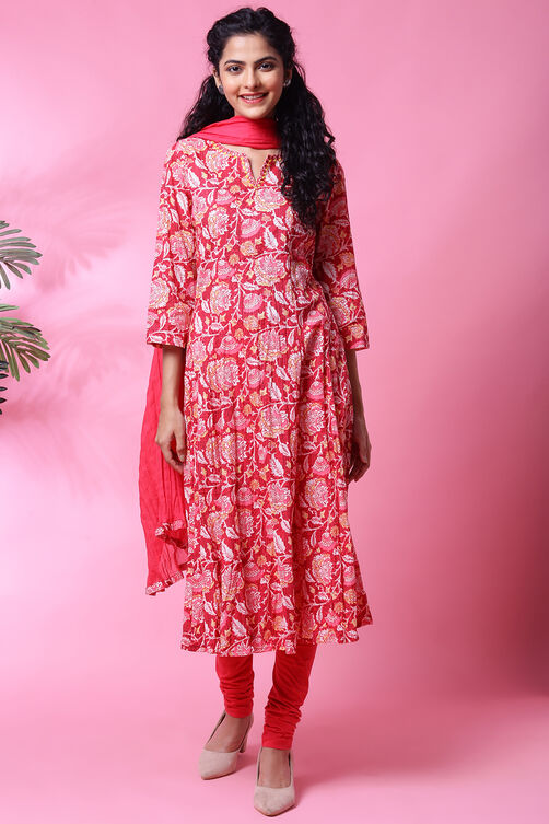 Blue Cotton Crushed Kalidar Kurta Churidar Suit Set image number 6