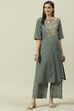 Grey Printed Cotton Straight Kurta Palazzo Suit Set image number 0