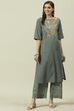 Mustard Printed Cotton Straight Kurta Palazzo Suit Set image number 0