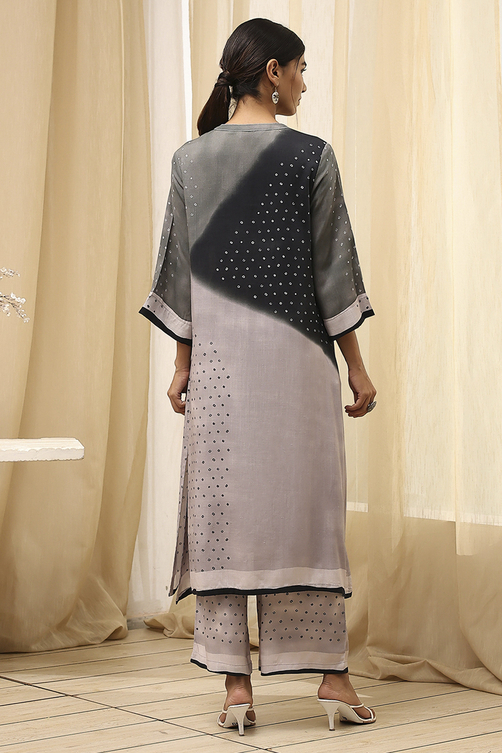 Grey Printed Straight Kurta Set image number 5