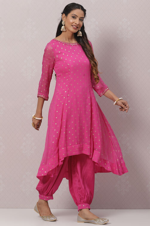 Fuschia Art Silk Asymmetric Kurta Set image number 5