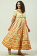 Beige Flared Fusion Printed Dress image number 4