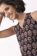 Black Cotton Floral Printed Lace-Up Back Kurti image number 1