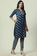 Indigo LIVA Straight Printed Kurta