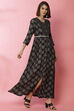 Black Viscose Slit Printed Dress