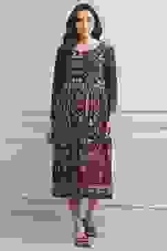 Rust Cotton Blend Flared Printed Dress image number 5