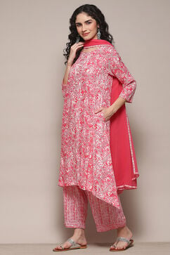 Coral Pink Rayon Straight Suit Set image number 4