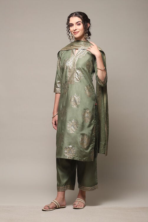 Sap Green Art Silk Straight Kurta Palazzo Suit Set image number 5