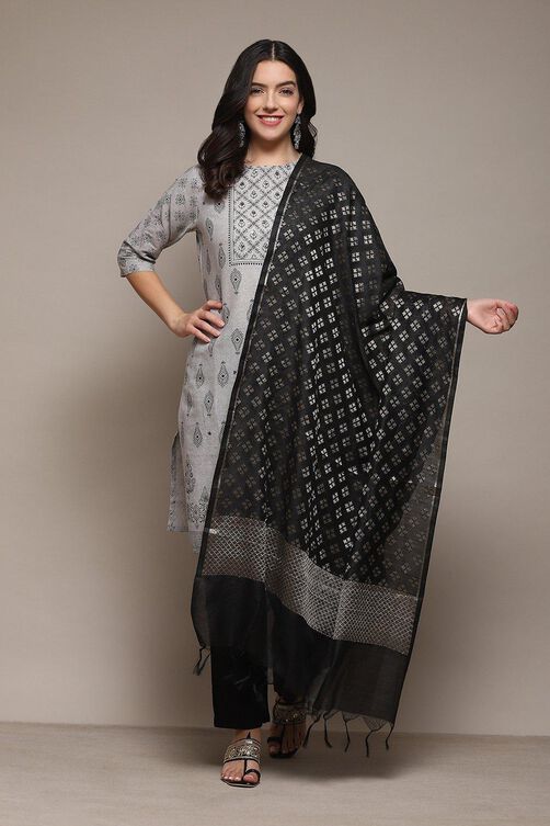 Black Poly Metalic Yarndyed Dupatta image number 0