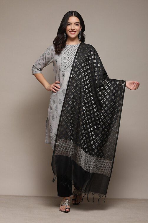 Black Poly Metallic Yarndyed Dupatta image number 0