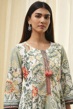 Sage Green Cotton Kalidar Suit Set image number 1