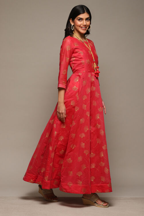 Pink Cotton Blend Flared Printed Dress image number 3