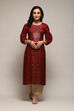Green & Maroon Cotton Straight Printed Kurta