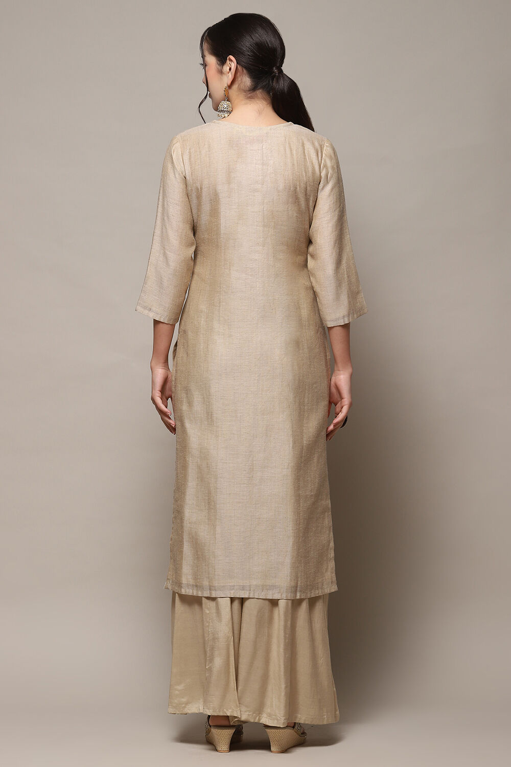 Off White Chanderi Blend Unstitched Suit set image number 6