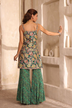 Green Viscose Chinon Printed Straight Suit Set image number 6